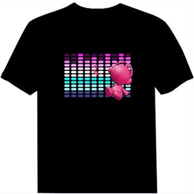 กระพริบไฟเรืองแสงเปิดใช้งานเสื้อยืด LED 2xAAA
