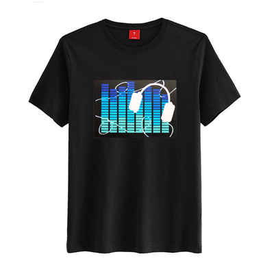 แฟชั่นเสียงเปิดใช้งานเสื้อยืด LED Light Up Flahsing ด้วยเสียง