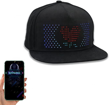 หลายภาษา Bluetooth LED Hat RGB การแก้ไขข้อความที่มีสีสัน การวาดข้อความ เพลง ภาพ