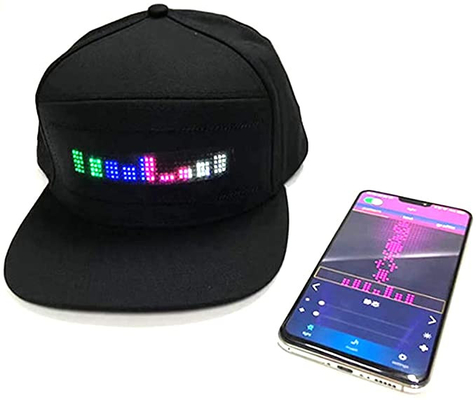 ป้ายเคลื่อนไหว Bluetooth LED Hat ข้อความที่ตั้งโปรแกรมได้ Black Cap