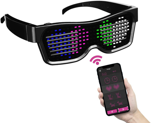 แว่นตา LED แบบตั้งโปรแกรมได้แบบชาร์จ USB ข้อความ Graffiti แอนิเมชั่นเพลง Rhythm Modes