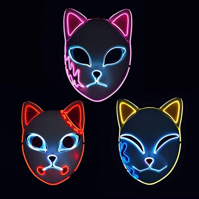 Halloween Demon Slayer อะนิเมะญี่ปุ่น LED Face Mask Light Up สำหรับ Cosplay