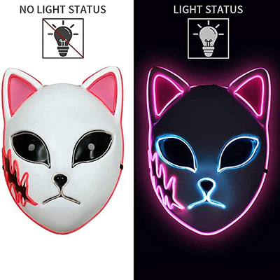 Halloween Demon Slayer อะนิเมะญี่ปุ่น LED Face Mask Light Up สำหรับ Cosplay