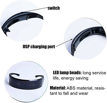 แอพควบคุมแว่นตา LED ที่ตั้งโปรแกรมได้แบตเตอรี่ 700mAh หลายภาษา