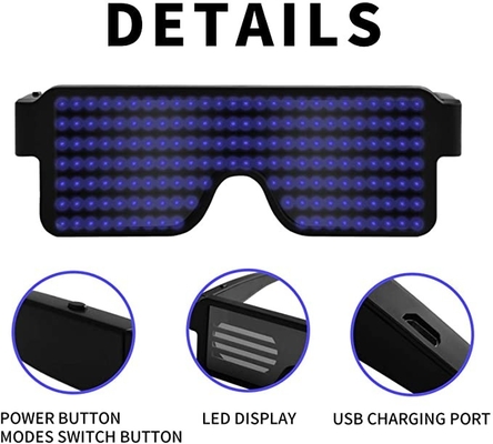 แว่นตาแสดงผล LED แบบชาร์จ USB ได้ 11 รูปแบบแบตเตอรี่ 180mAh