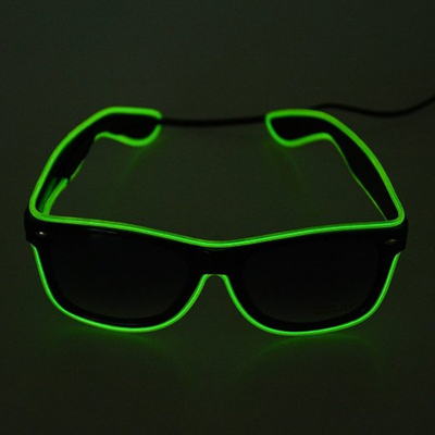 แว่น LED เรืองแสงเลนส์สีดำลวดนีออนพร้อมแบตเตอรี่ 2AA