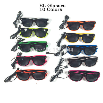 แว่น LED เรืองแสงเลนส์สีดำลวดนีออนพร้อมแบตเตอรี่ 2AA