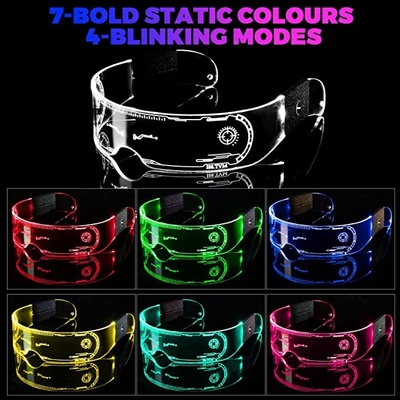 แว่นตา LED ส่องสว่างสไตล์อนาคต 7 สี 4 โหมดสำหรับผู้ใหญ่