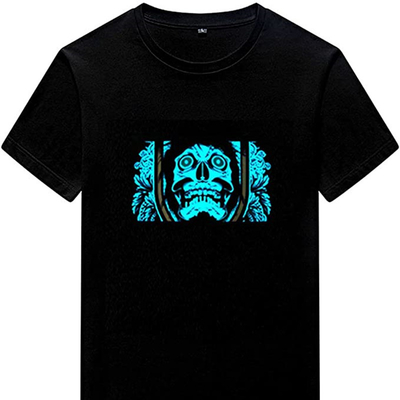 การควบคุมเสียง Light Up เสื้อยืด LED เพลงไร้สายกระพริบ Black