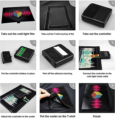 การควบคุมเสียง Light Up เสื้อยืด LED เพลงไร้สายกระพริบ Black