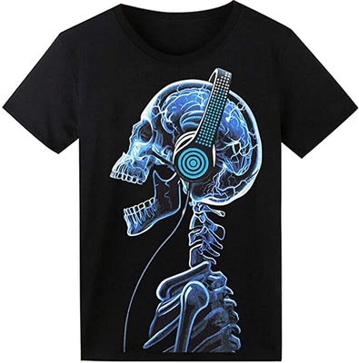เพลง Light Up LED T เสื้อพร้อมโครงกระดูกพิมพ์ลายซิลค์สกรีน