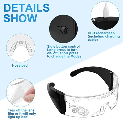 Cyberpunk Light Up Visor แว่นตา LED ชาร์จใหม่ได้สไตล์ล้ำยุค