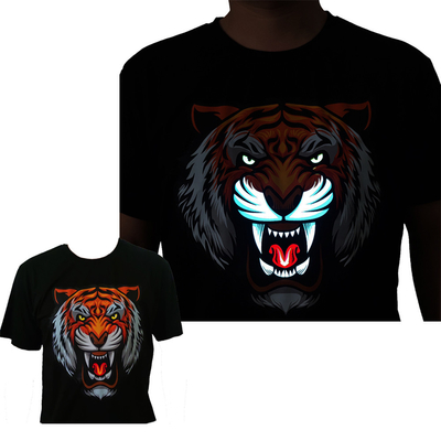 LED Light Up T เสื้อพร้อม Tiger Patter 3 โหมดกระพริบ Luminous สำหรับปาร์ตี้ DJ Nightclub