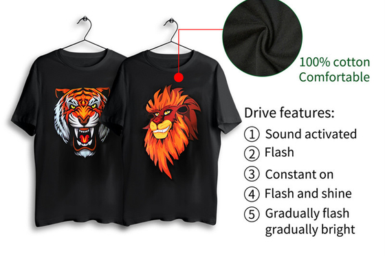 LED Light Up T เสื้อพร้อม Tiger Patter 3 โหมดกระพริบ Luminous สำหรับปาร์ตี้ DJ Nightclub