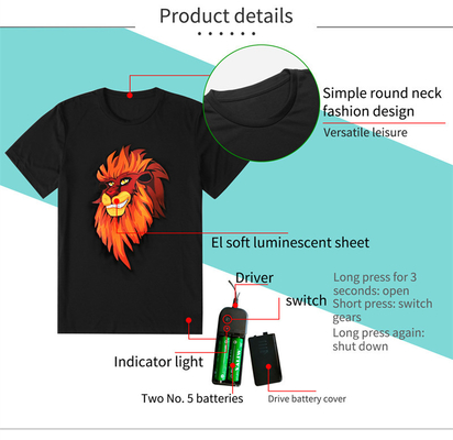 เสื้อยืดคู่รักมีไฟ LED ลายสิงโต Unisex Cotton 100%