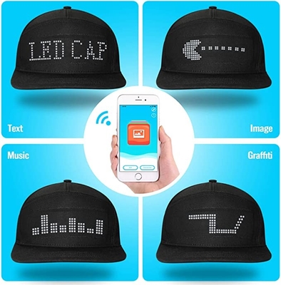 ข้อความแสดงหมวก LED Bluetooth ที่ตั้งโปรแกรมได้ Cool Caps ที่แก้ไขได้