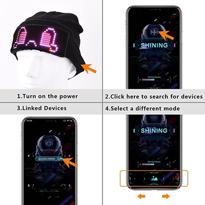 จอแสดงผล LED หมวกไฟหมวก Beanie Cap Bluetooth APP ตั้งโปรแกรมได้