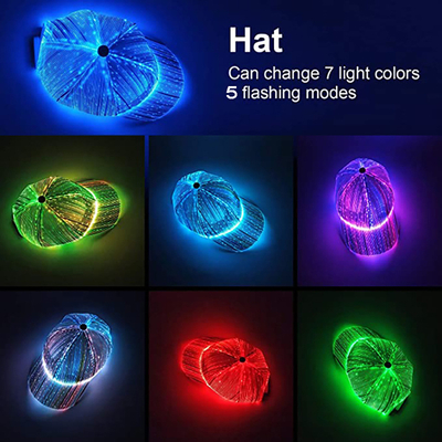 หมวกเบสบอล LED เรืองแสงไฟเบอร์ออปติก USB ชาร์จใหม่ได้ 7 ไฟเรืองแสง