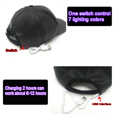 หมวกเบสบอล LED เรืองแสงพร้อมการชาร์จ USB 7 สี