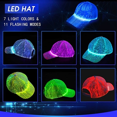 หมวกเบสบอล LED เรืองแสงพร้อมการชาร์จ USB 7 สี