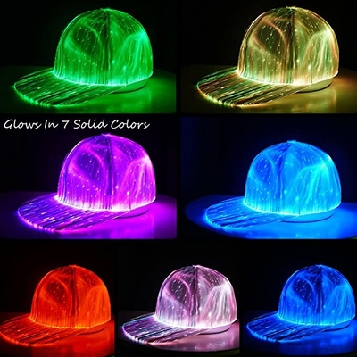หมวกเบสบอลเรืองแสงใยแก้วนำแสง 7 สีปรับหมวกเรืองแสงได้