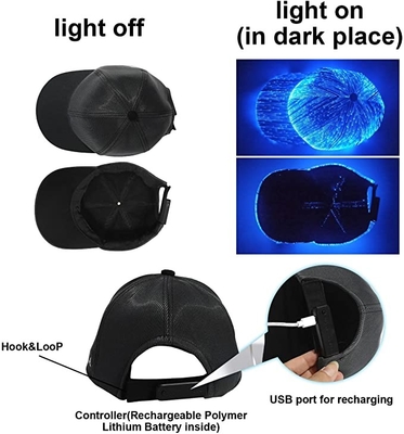 หมวกเบสบอล LED เรืองแสงเรืองแสงหมวกไฟเบอร์ออปติกแบบชาร์จไฟได้