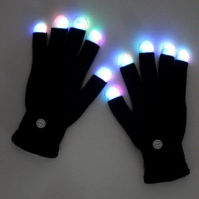 Luminous LED Rave Party Light Up ถุงมือนิ้วกระพริบ Black