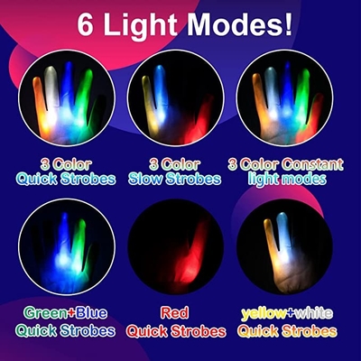 ถุงมือไฟ LED สีขาวสำหรับเด็ก ผู้ใหญ่ 5 สี 6 โหมดแสง