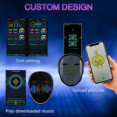 APP Control Party LED Mask USB ชาร์จรูปถ่ายรูปภาพ DIY สำหรับคอสเพลย์ฮาโลวีน