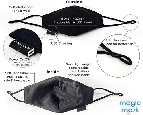 ปาร์ตี้เทศกาลหน้ากาก LED แบบตั้งโปรแกรมได้ Bluetooth App ควบคุม USB ชาร์จใหม่ได้
