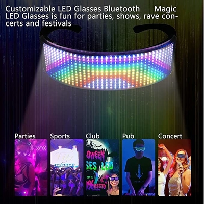 แว่นตา LED ที่ตั้งโปรแกรมได้ควบคุมด้วยแอพพร้อมรูปแบบข้อความ Bluetooth DIY